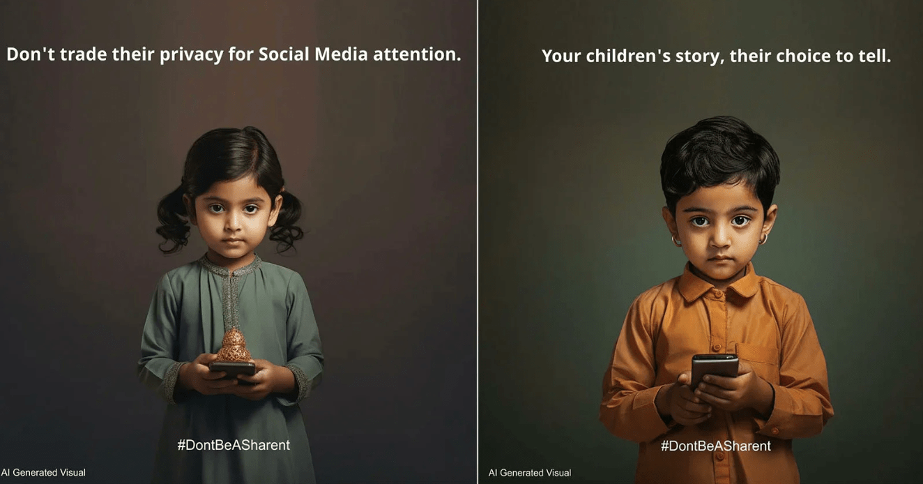 AI-generated images of children used in a campaign against “sharenting.”